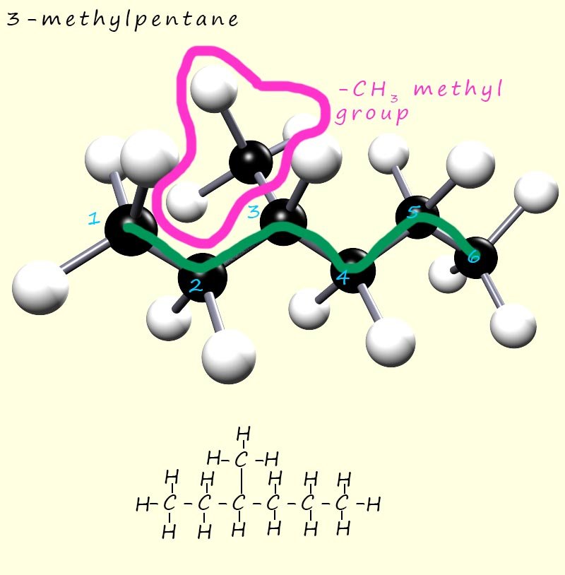 3D model of 3-methylpentane, an isomer of hexane